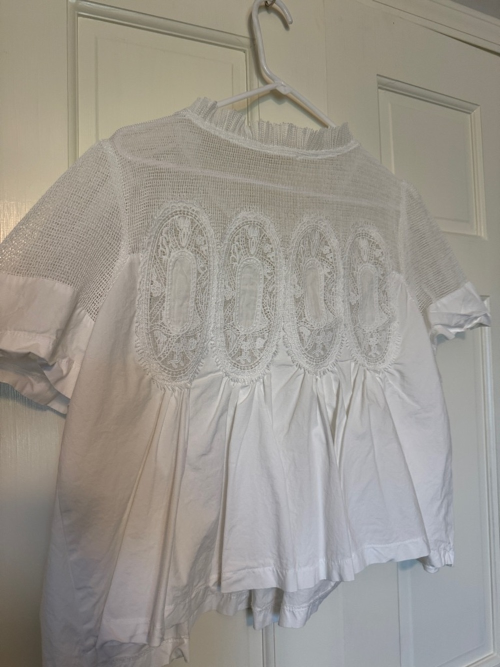 Anthropologie En Elly Short-Sleeve White Lace Poplin Swing Top - Picture 6 of 8